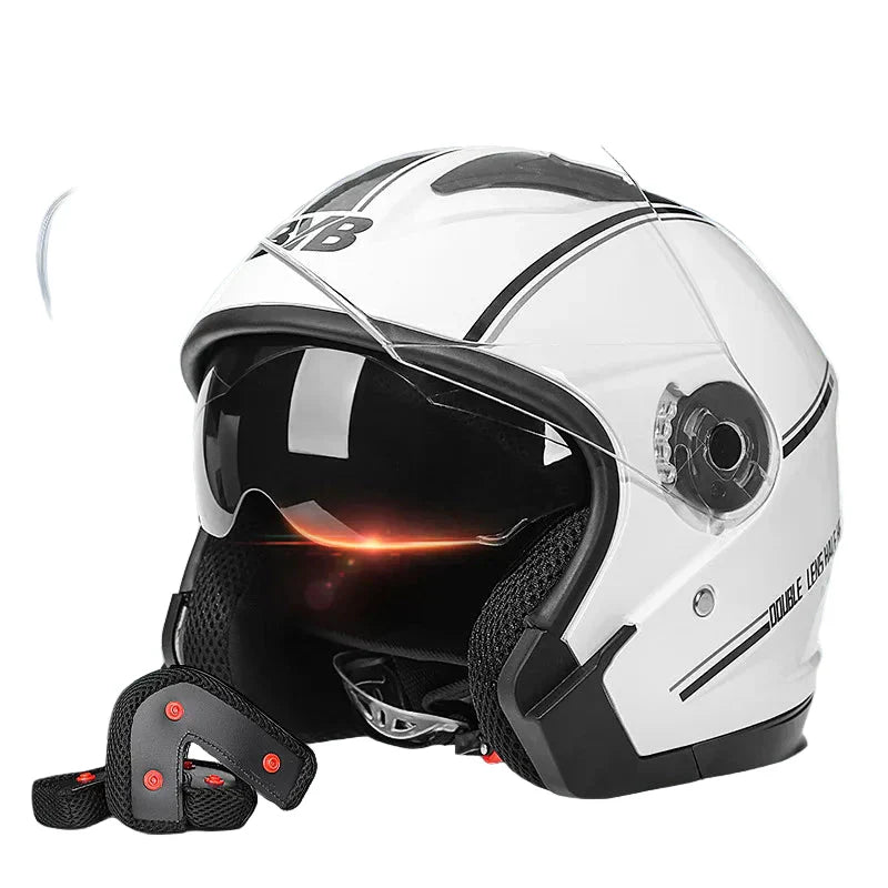 Emeja | Retro 3/4 Open-Face Motorhelm met Dubbele Lens – AeroRide