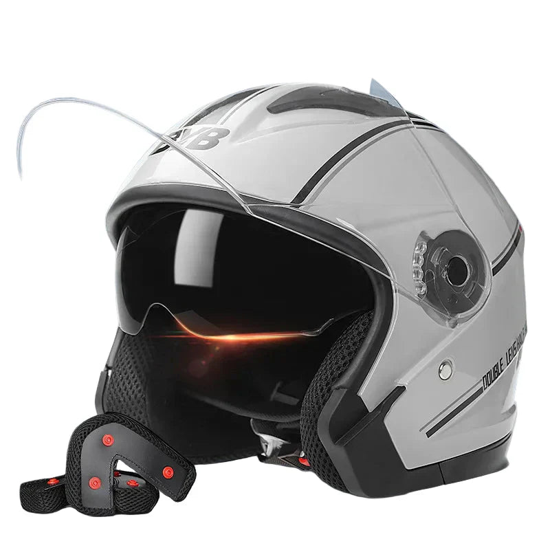 Emeja | Retro 3/4 Open-Face Motorhelm met Dubbele Lens – AeroRide