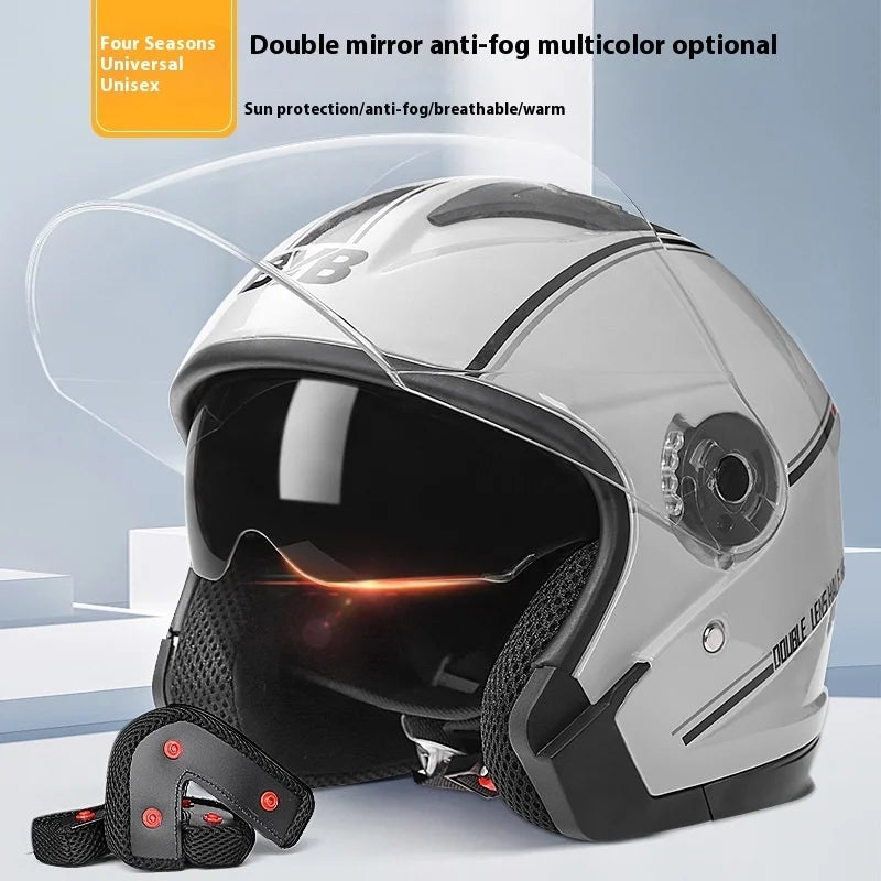 Emeja | Retro 3/4 Open-Face Motorhelm met Dubbele Lens – AeroRide