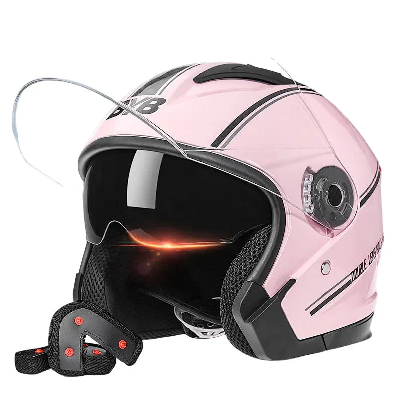 Emeja | Retro 3/4 Open-Face Motorhelm met Dubbele Lens – AeroRide