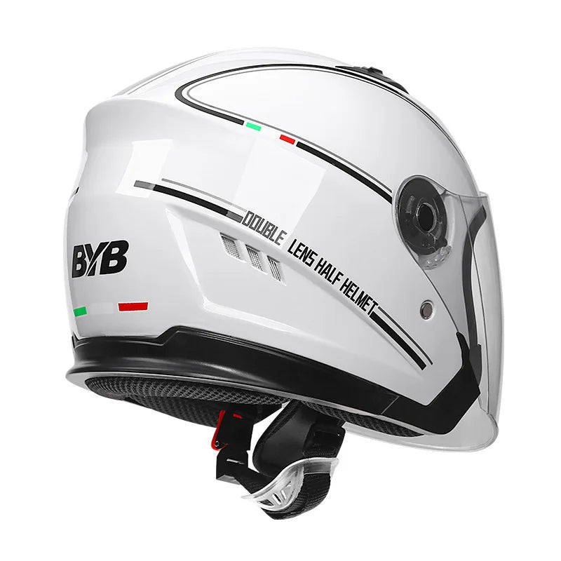 Emeja | Retro 3/4 Open-Face Motorhelm met Dubbele Lens – AeroRide