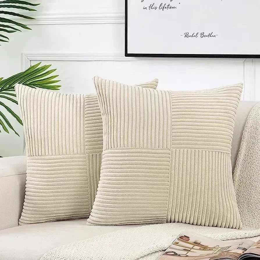 Emeja | Set van 2 Patchwork Corduroy Kussenhoezen