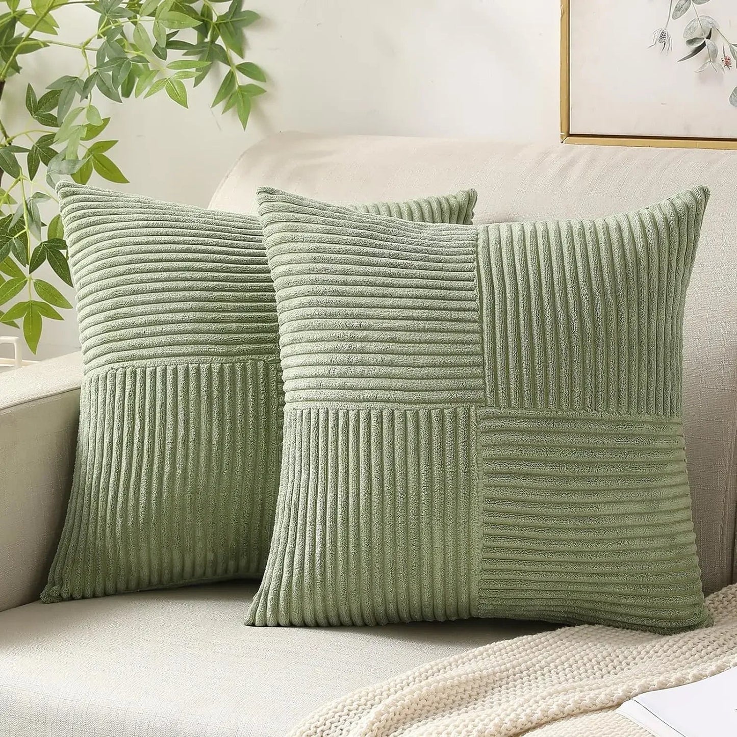 Emeja | Set van 2 Patchwork Corduroy Kussenhoezen