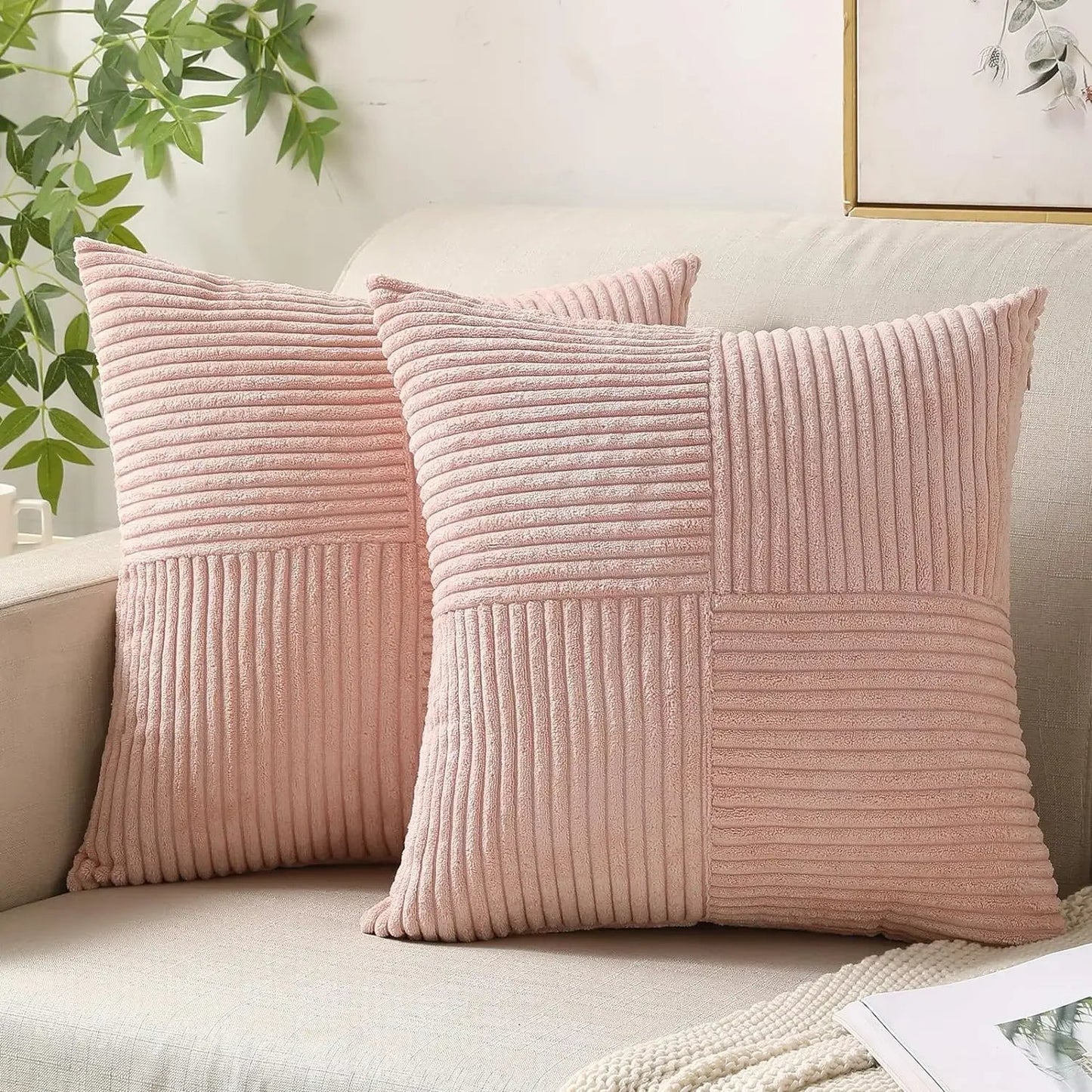 Emeja | Set van 2 Patchwork Corduroy Kussenhoezen