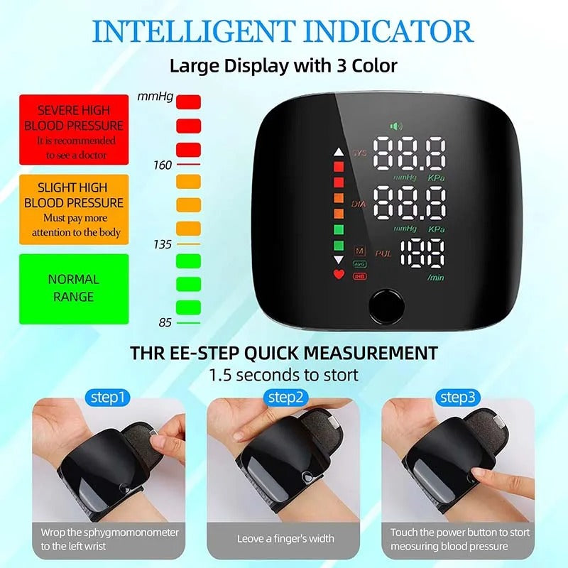 Emeja | Slimme Polsbloeddrukmeter – Elektronische Draagbare Sphygmomanometer met Stemwaarschuwingen