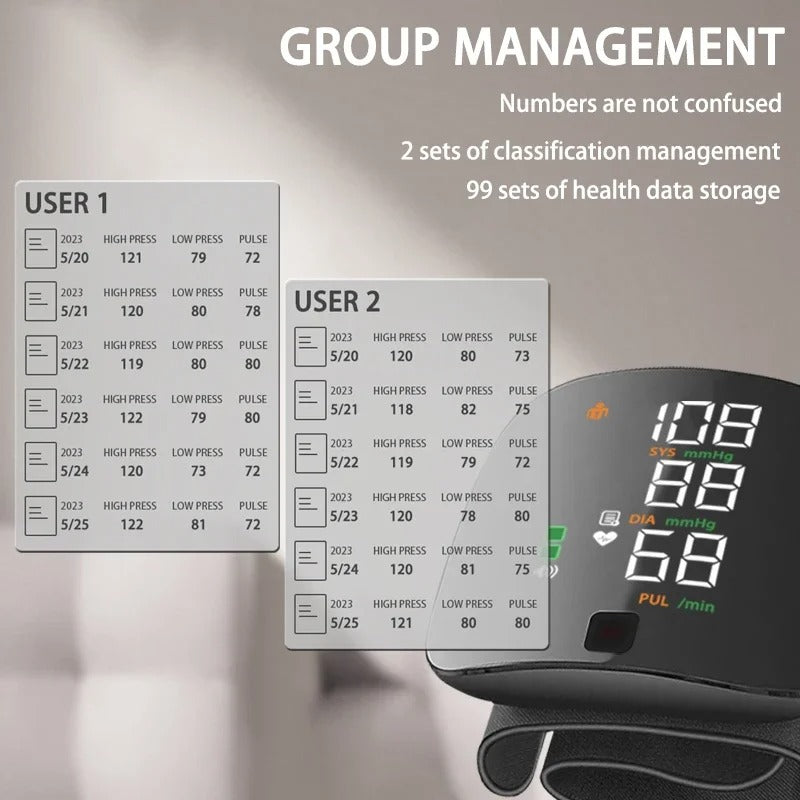 Emeja | Slimme Polsbloeddrukmeter – Elektronische Draagbare Sphygmomanometer met Stemwaarschuwingen
