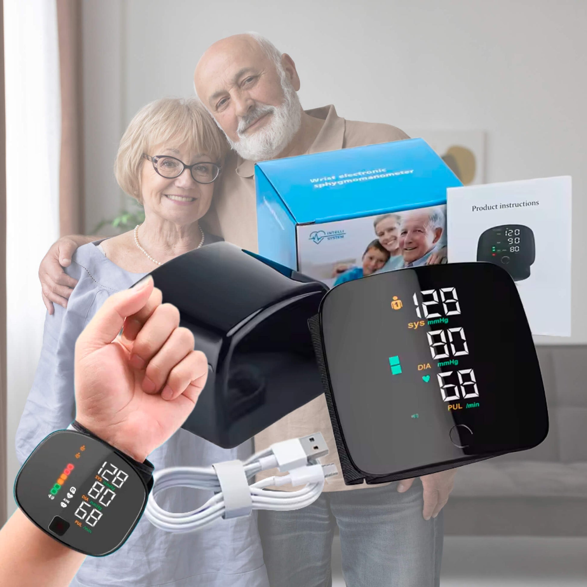 Emeja | Slimme Polsbloeddrukmeter – Elektronische Draagbare Sphygmomanometer met Stemwaarschuwingen