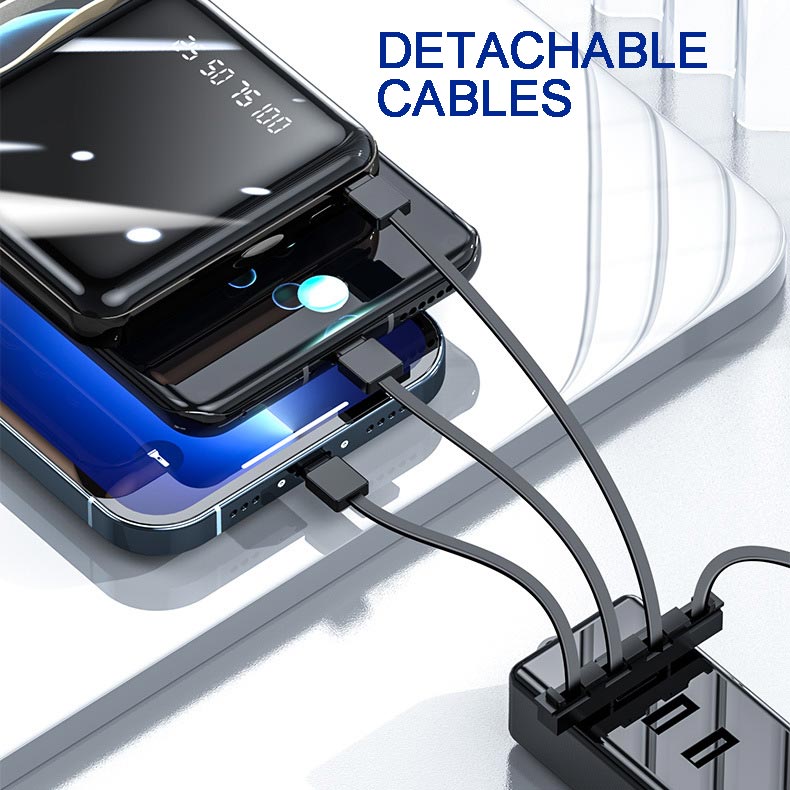 Emeja | Snelle Oplading 20000mAh Mini Powerbank met Geïntegreerde Kabels