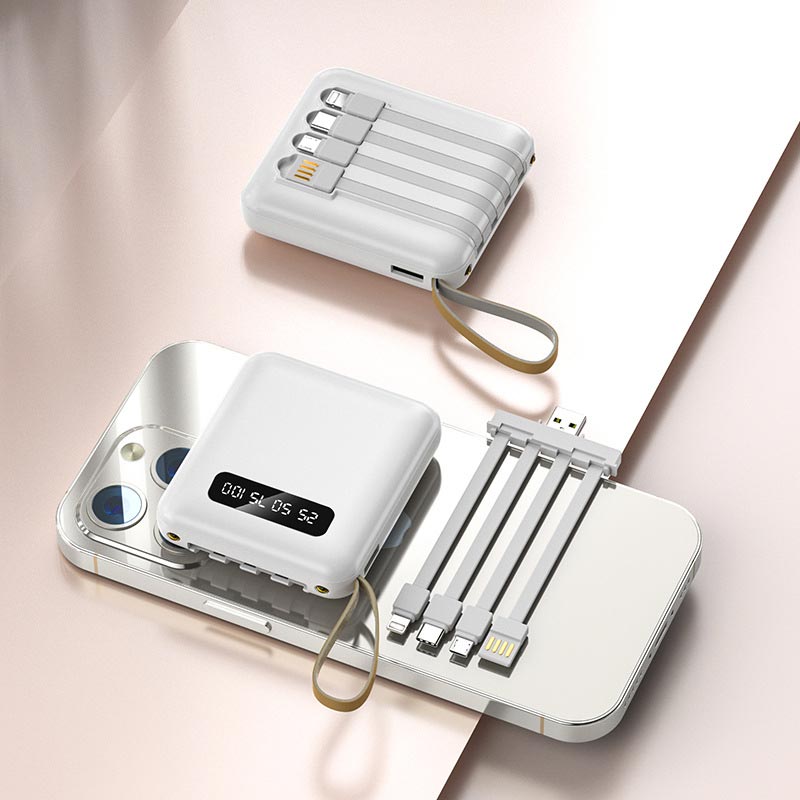 Emeja | Snelle Oplading 20000mAh Mini Powerbank met Geïntegreerde Kabels