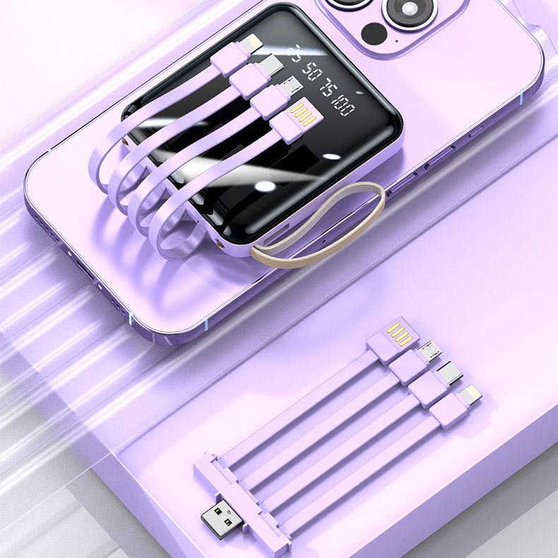 Emeja | Snelle Oplading 20000mAh Mini Powerbank met Geïntegreerde Kabels