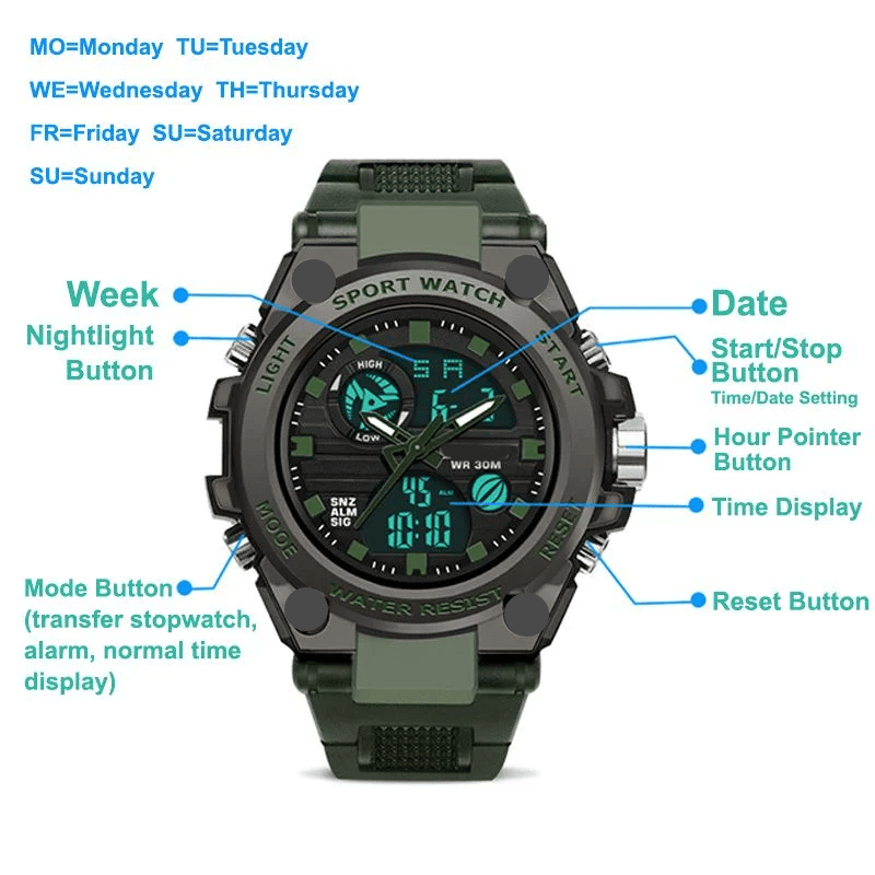Emeja | Sportieve Dubbele Weergavemodus Multifunctionele Waterdichte Luminous Herenhorloge