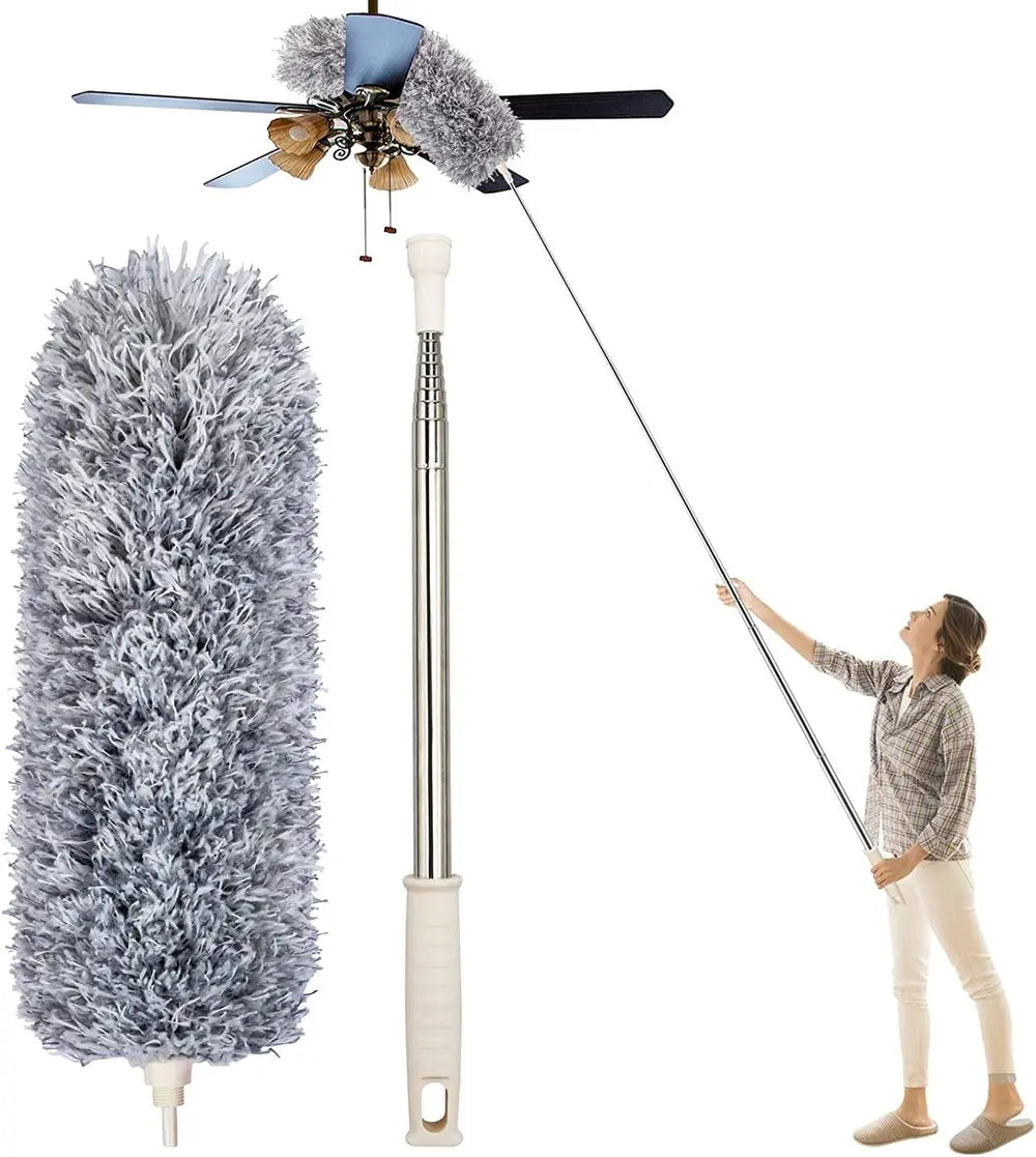 Emeja | Telescopische Stofdoek met Extra Lange Microvezelkop (Gratis 3 Vervangende Schoonmaakkoppen)