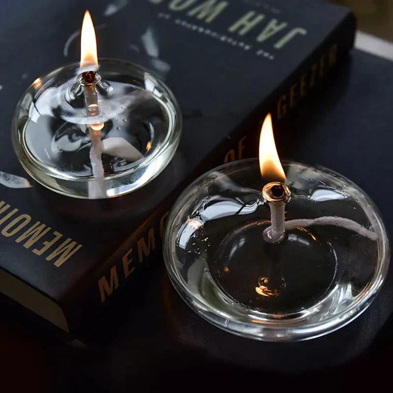 Emeja | Transparante Olielamp van Glas als Kaarsenhouder