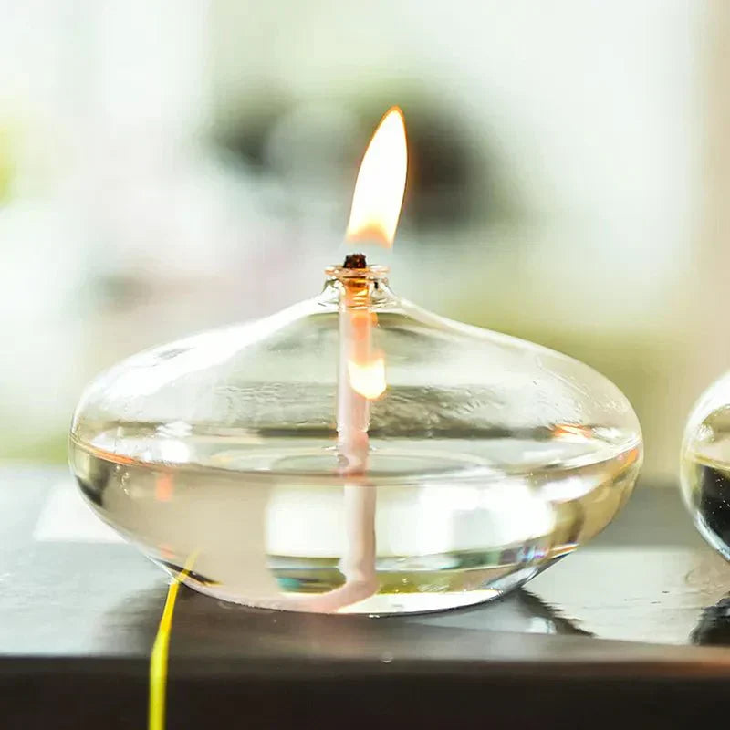 Emeja | Transparante Olielamp van Glas als Kaarsenhouder