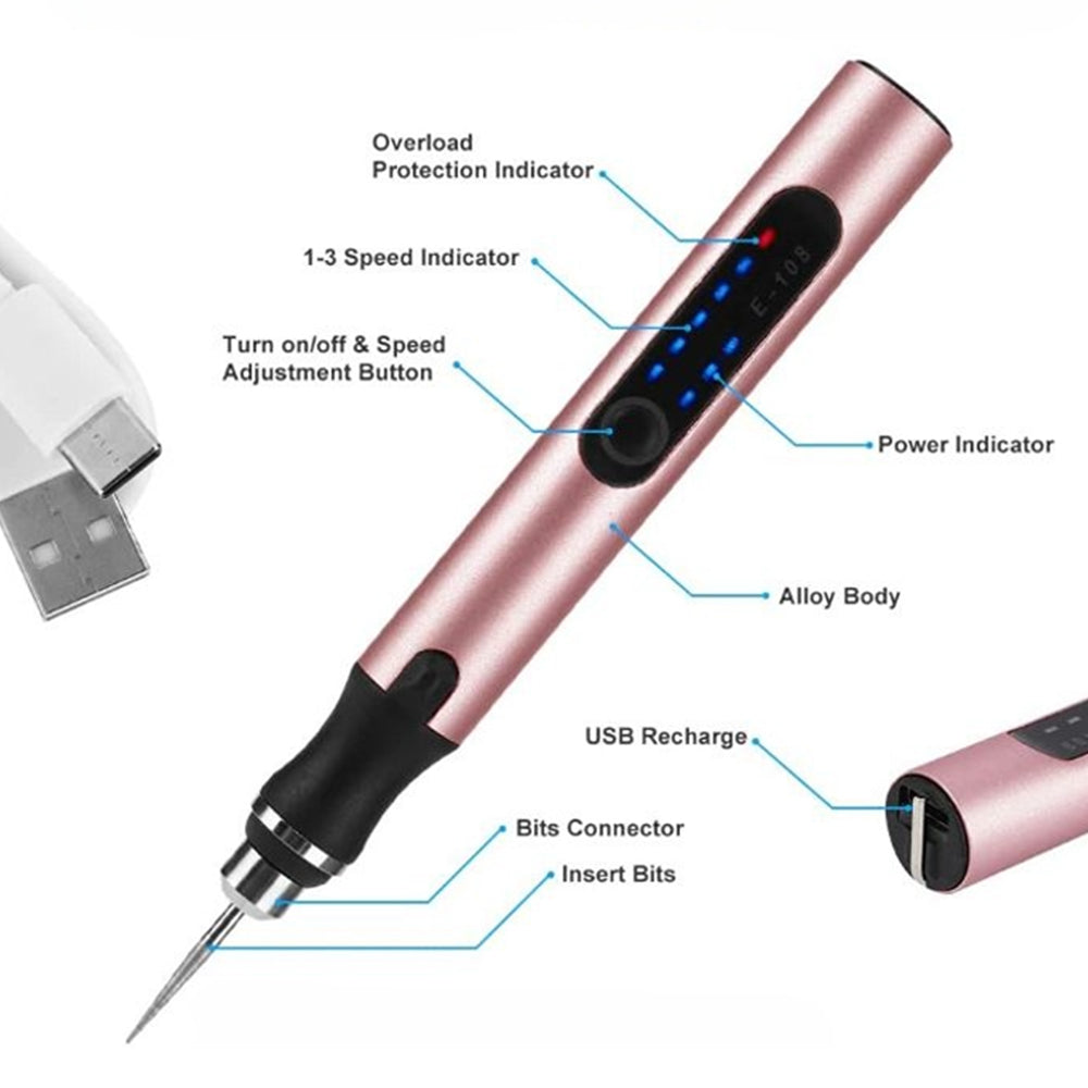 Emeja | USB Oplaadbare Grave Pen | Nauwkeurig en Stil | Metaal, Verstelbare Snelheid