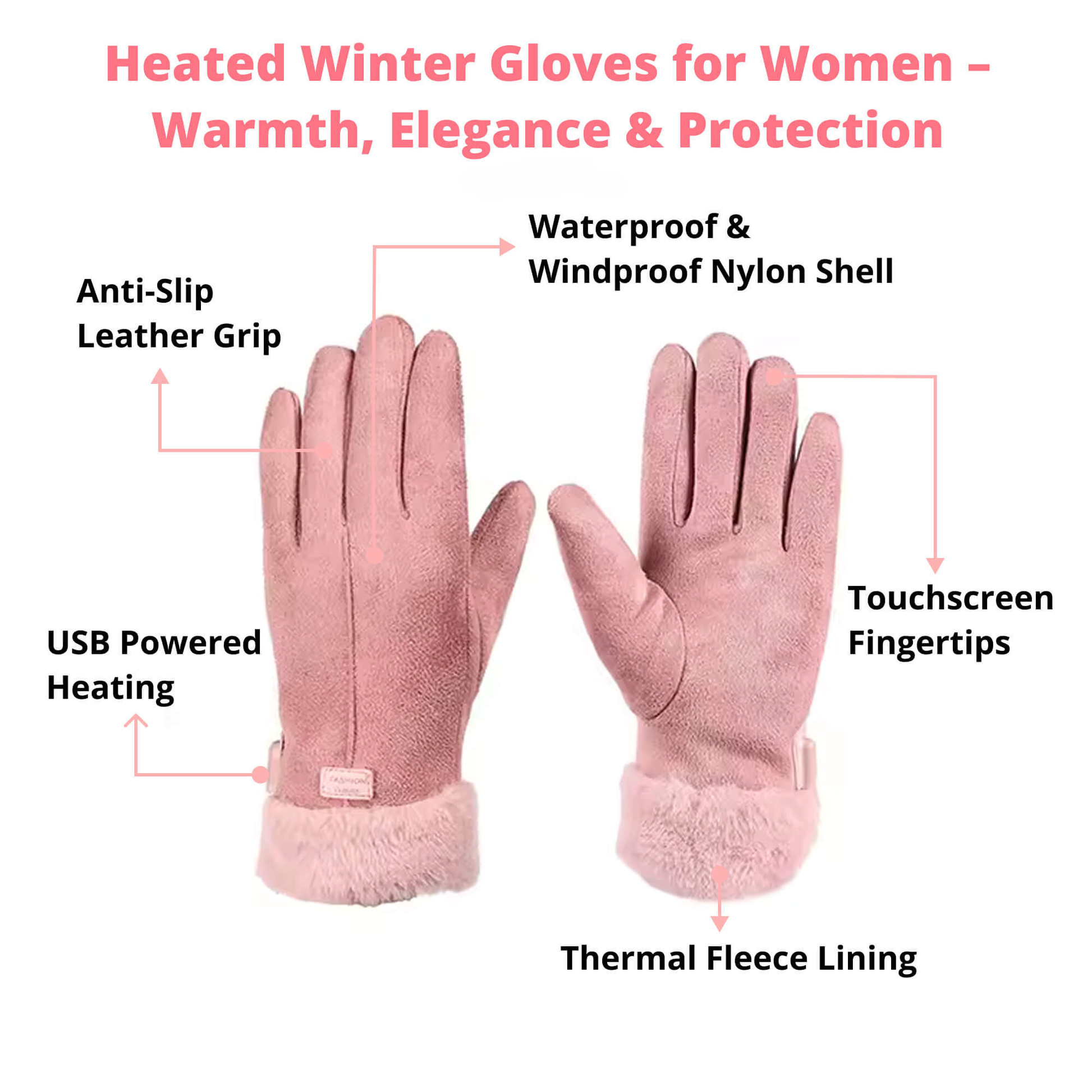 Emeja | Verwarmde Handschoenen voor Vrouwen VK – Dames Thermische Waterdichte Winterhandschoenen met Touchscreen & USB Oplaadbaar Warm Ontwerp
