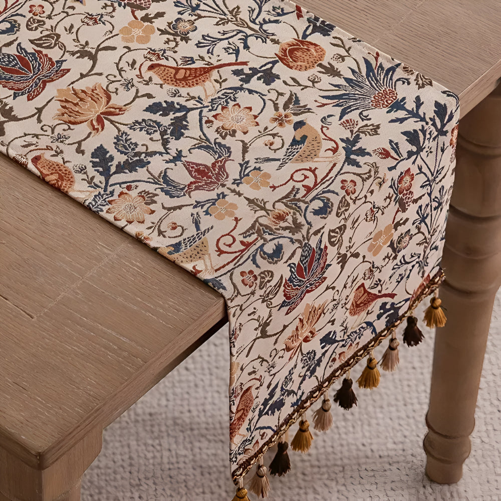 Emeja | Vintage Bloemen & Vogel Jacquard Tafelkleed