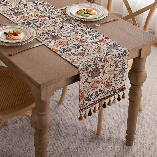 Emeja | Vintage Bloemen & Vogel Jacquard Tafelkleed