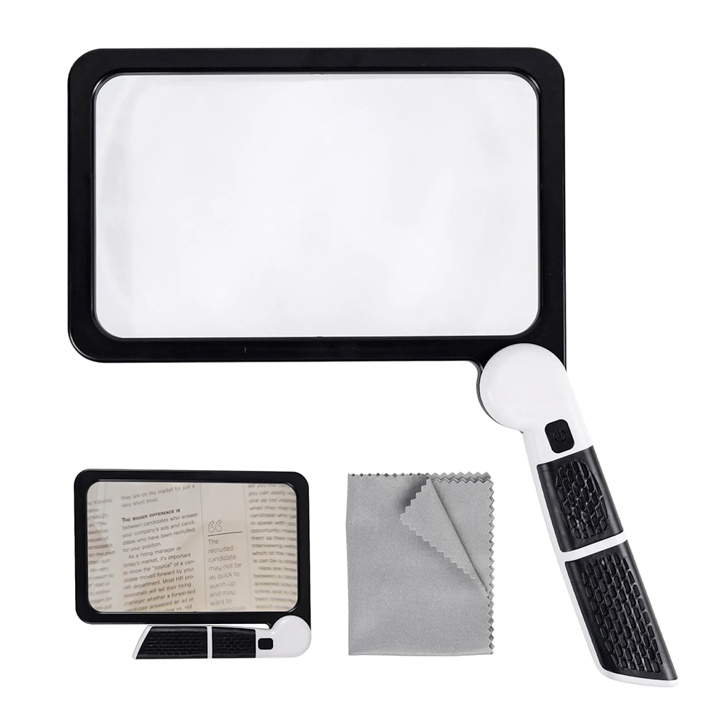 Emeja | Volledige Pagina Handheld Vergrootglas – 5X Vergroting, LED Verlicht Vergrootglas met 3 Modi, Ideaal voor het Lezen van Boeken en Senioren