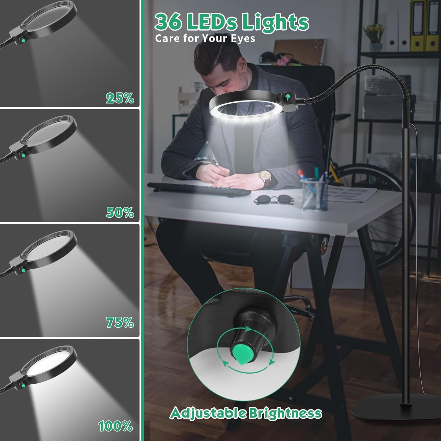 Emeja | Volledigzijdige Vergrootglas met LED Licht – Handsfree Leeshulpmiddel voor Boeken, Hobby's en Ambachten