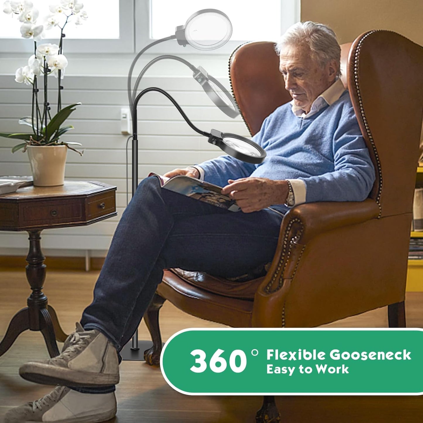 Emeja | Volledigzijdige Vergrootglas met LED Licht – Handsfree Leeshulpmiddel voor Boeken, Hobby's en Ambachten