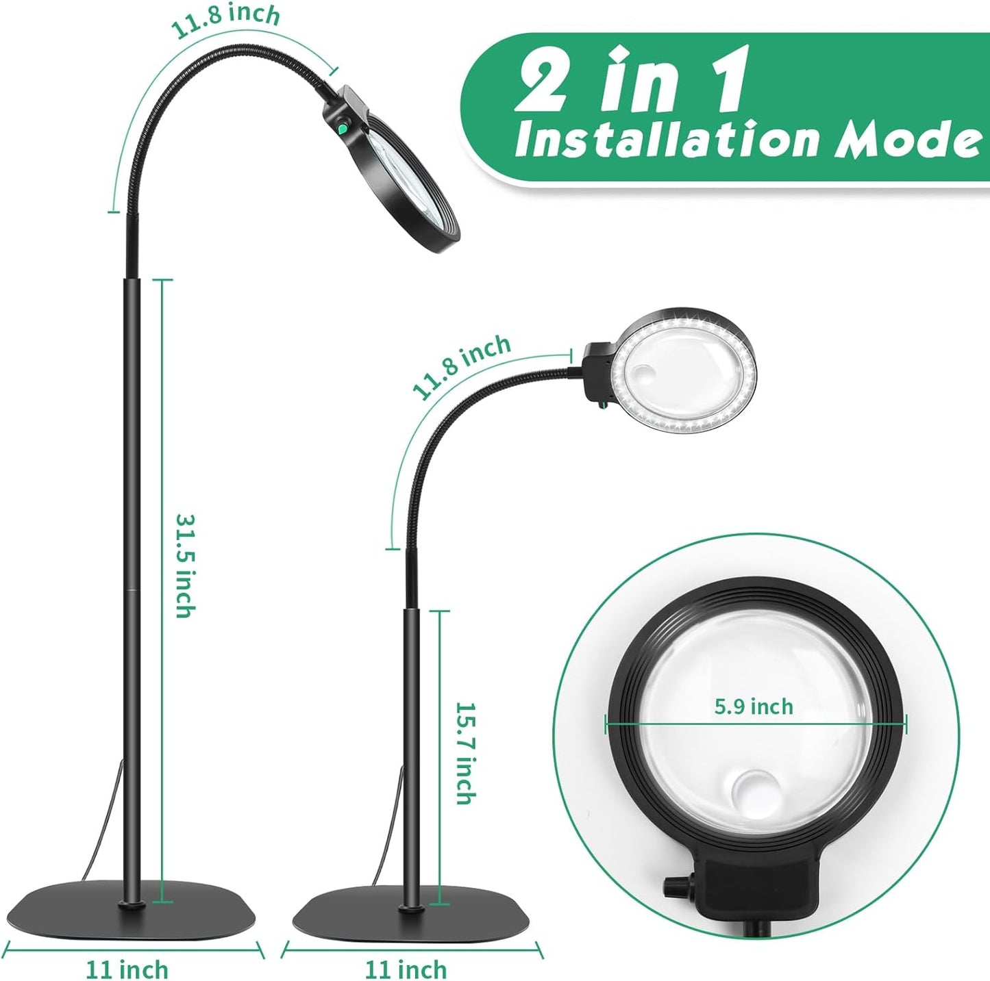 Emeja | Volledigzijdige Vergrootglas met LED Licht – Handsfree Leeshulpmiddel voor Boeken, Hobby's en Ambachten