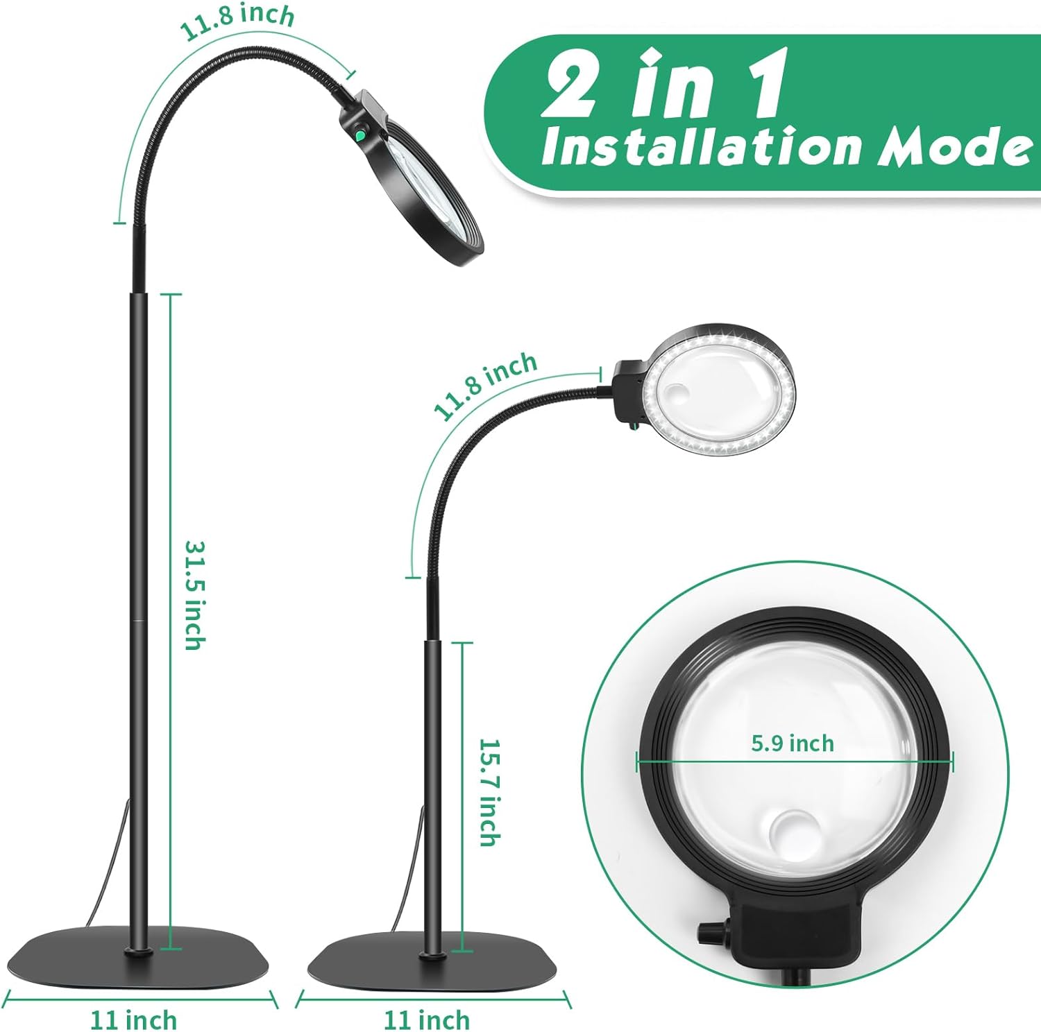 Emeja | Volledigzijdige Vergrootglas met LED Licht – Handsfree Leeshulpmiddel voor Boeken, Hobby's en Ambachten