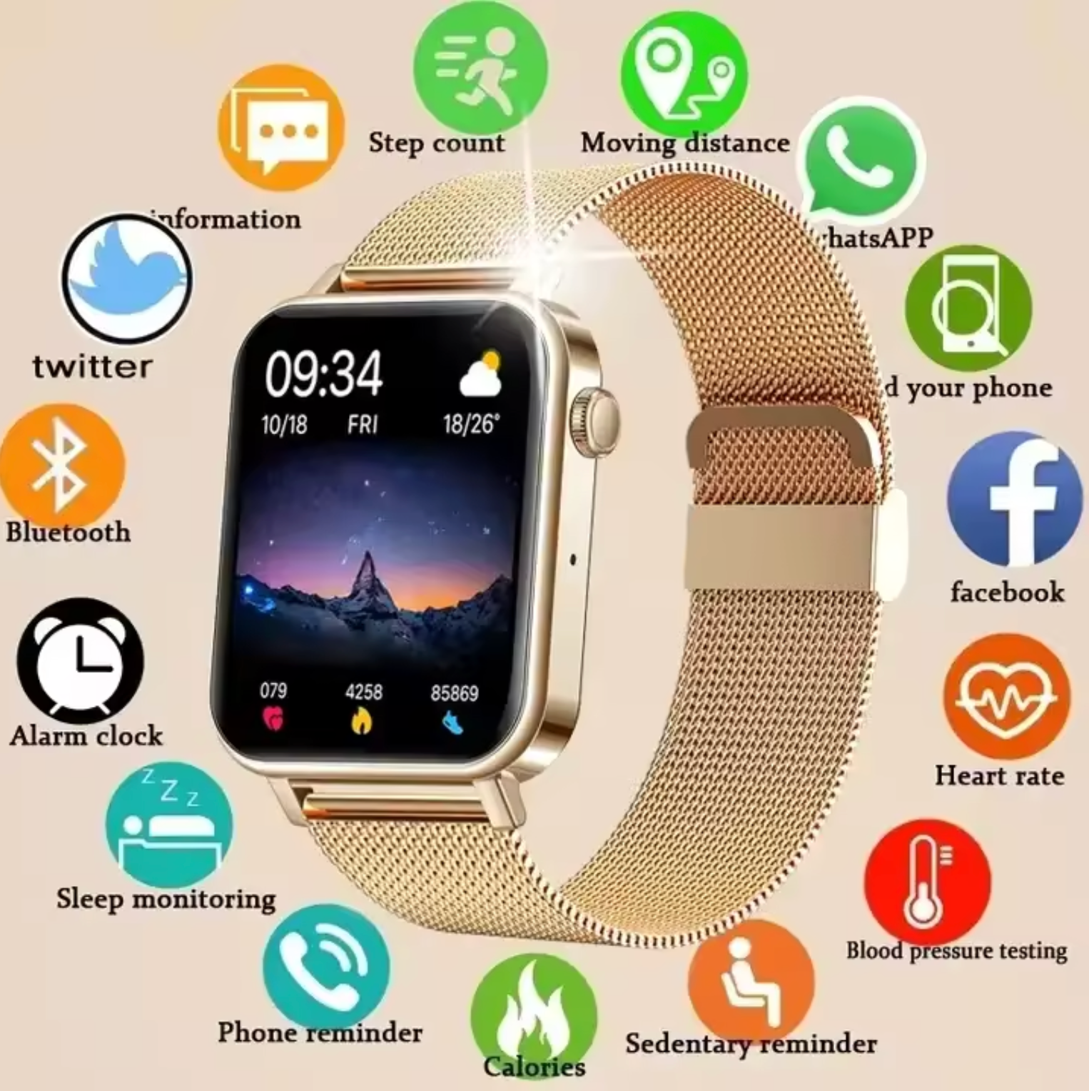 Emeja | Vrouwen Smartwatch met Gezondheidsmonitoring