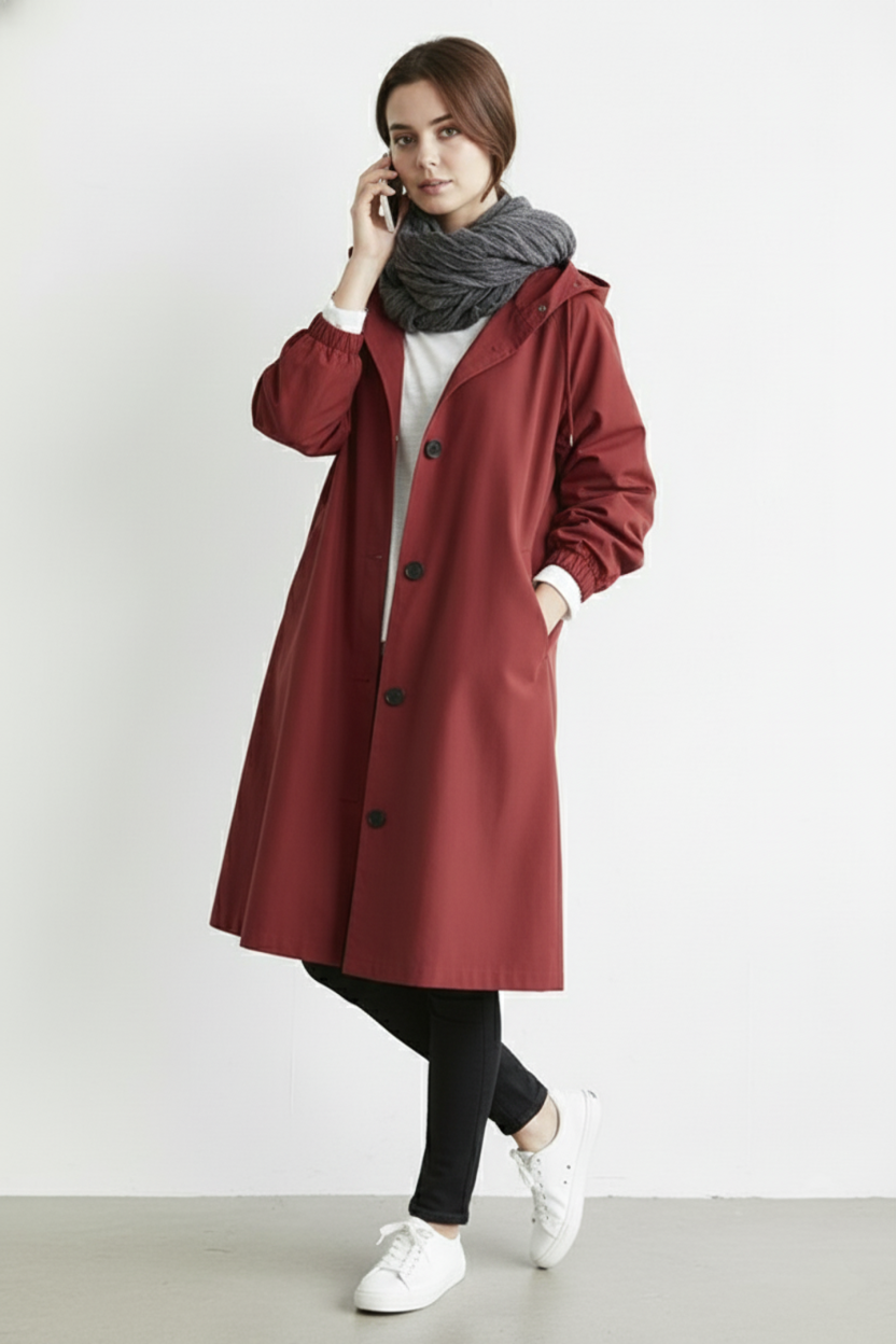 Emeja | Wind- en Waterdichte Trenchcoat voor Dames – Met Kap voor Herfst & Winter