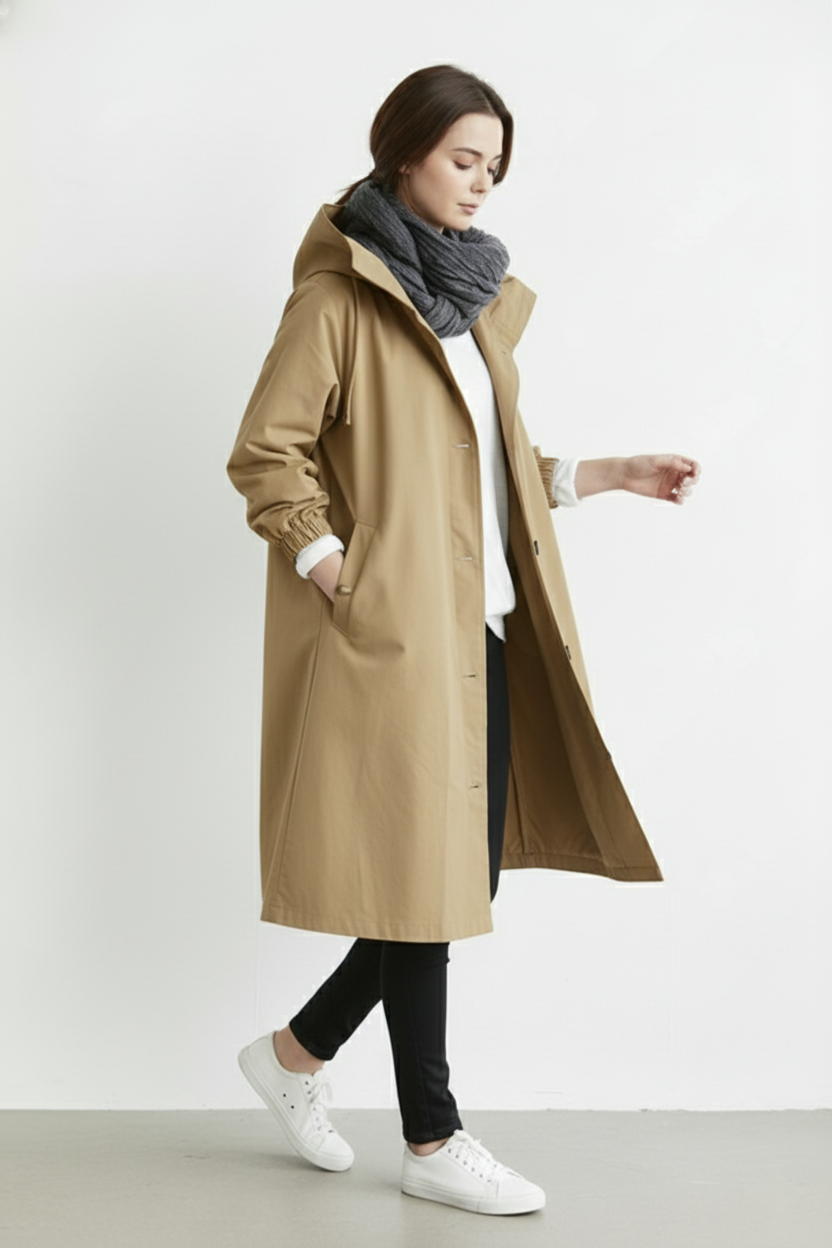 Emeja | Wind- en Waterdichte Trenchcoat voor Dames – Met Kap voor Herfst & Winter