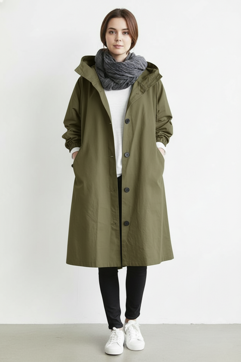 Emeja | Wind- en Waterdichte Trenchcoat voor Dames – Met Kap voor Herfst & Winter