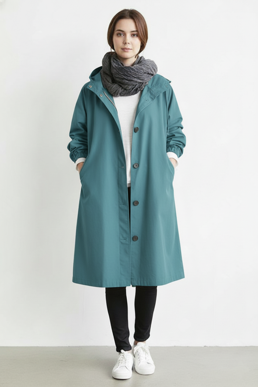 Emeja | Wind- en Waterdichte Trenchcoat voor Dames – Met Kap voor Herfst & Winter