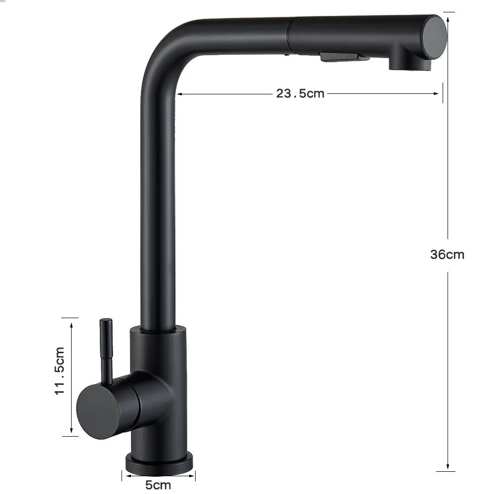Emeja | Zwarte Uittrek Keukenkraan - Flexibele 2-Mode Stroom- en Spuitmond, Roestvrij Staal Warm-Koud Water Mengkraan