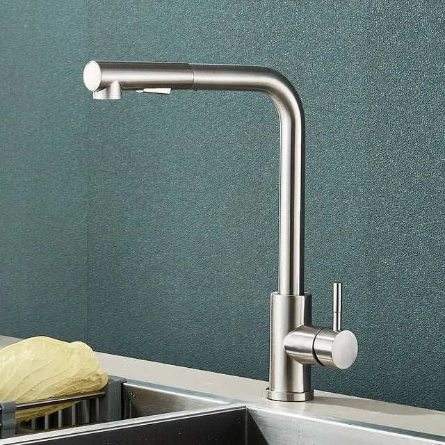 Emeja | Zwarte Uittrek Keukenkraan - Flexibele 2-Mode Stroom- en Spuitmond, Roestvrij Staal Warm-Koud Water Mengkraan