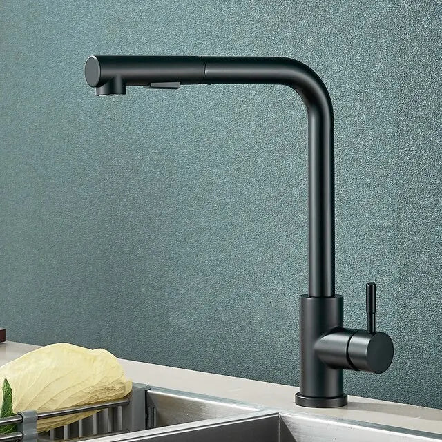 Emeja | Zwarte Uittrek Keukenkraan - Flexibele 2-Mode Stroom- en Spuitmond, Roestvrij Staal Warm-Koud Water Mengkraan