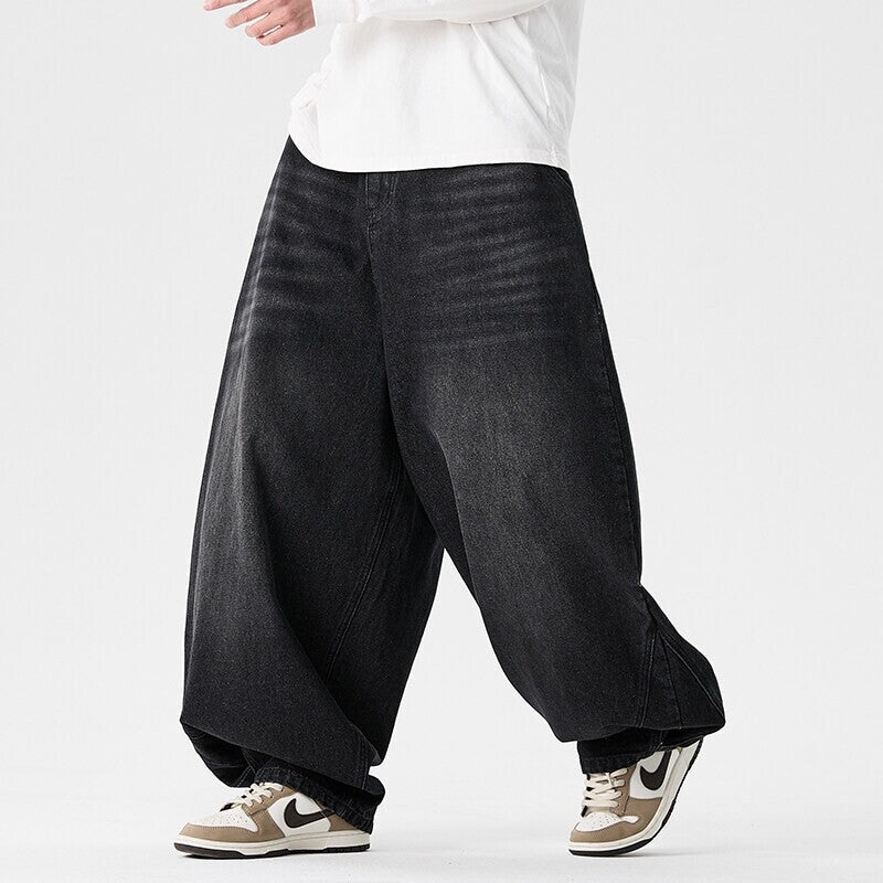 Extra brede baggy jeans voor heren met diep kruis, ontspannen lage pasvorm en brede zoom