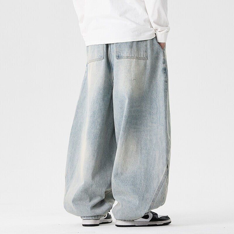 Extra brede baggy jeans voor heren met diep kruis, ontspannen lage pasvorm en brede zoom