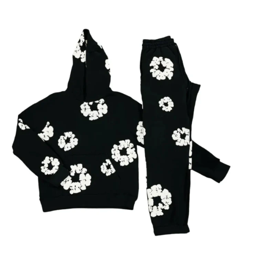 FrenchModaDenim - Unisex Herfst Bloemen Trainingspak met Iconische Prints