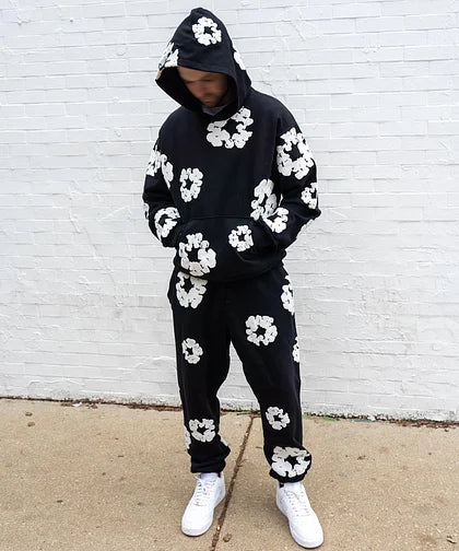 FrenchModaDenim - Unisex Herfst Bloemen Trainingspak met Iconische Prints