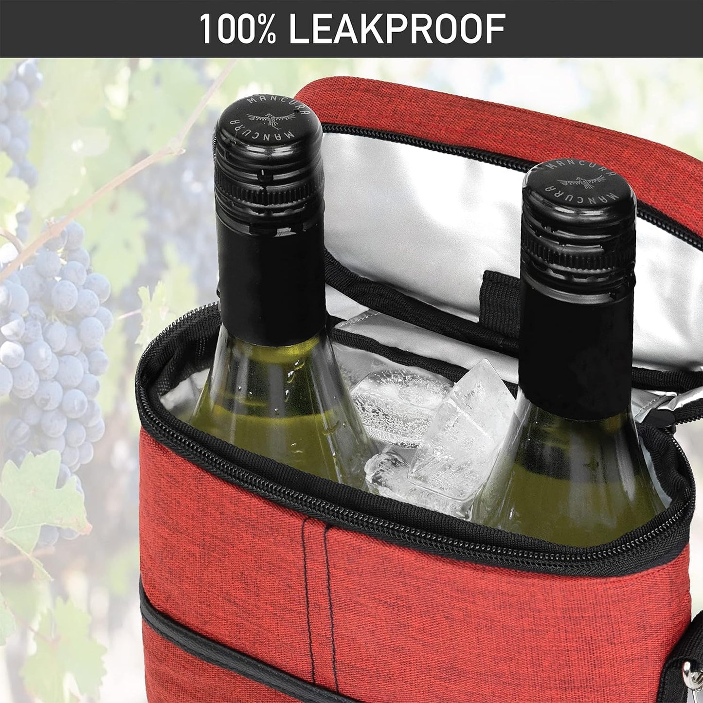Geïsoleerde 2-Fles Wijnkoeler Tote Bag met Verstelbare Band