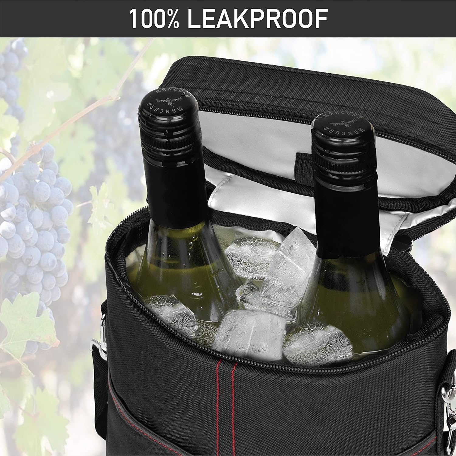 Geïsoleerde 2-Fles Wijnkoeler Tote Bag met Verstelbare Band
