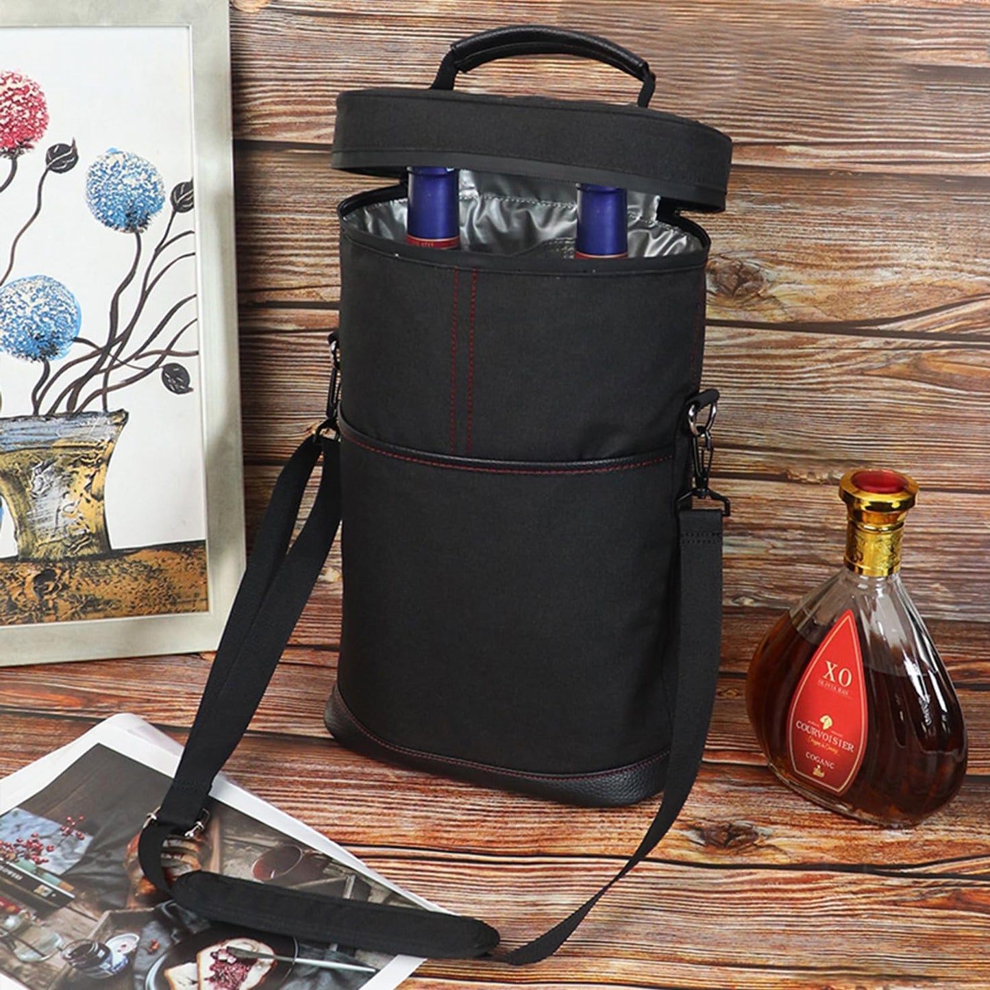 Geïsoleerde 2-Fles Wijnkoeler Tote Bag met Verstelbare Band