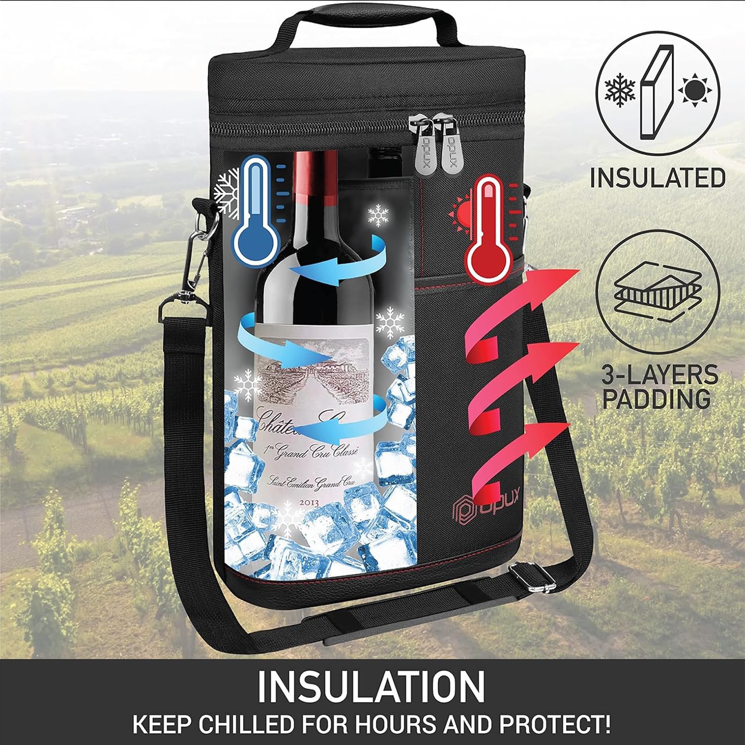 Geïsoleerde 2-Fles Wijnkoeler Tote Bag met Verstelbare Band