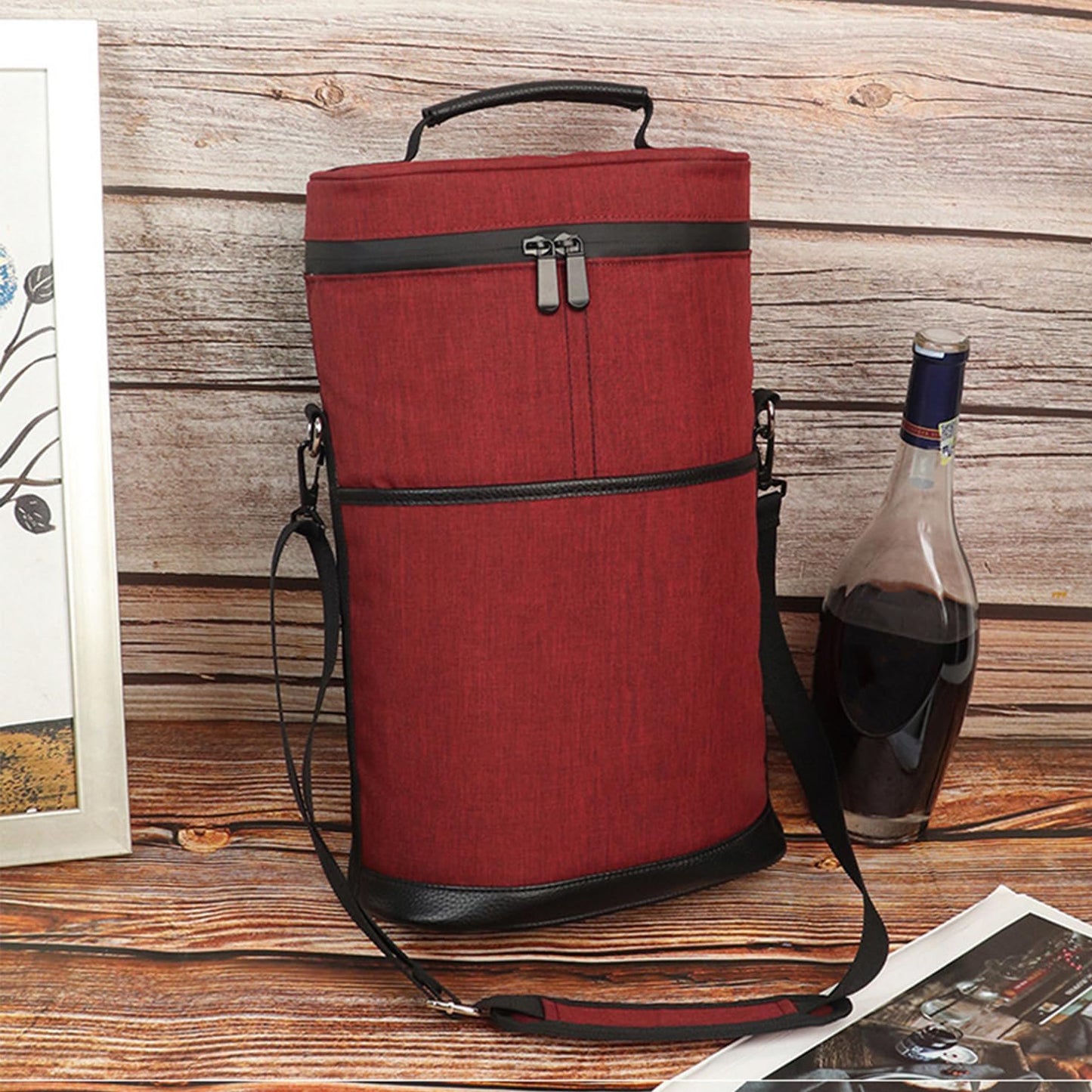 Geïsoleerde 2-Fles Wijnkoeler Tote Bag met Verstelbare Band