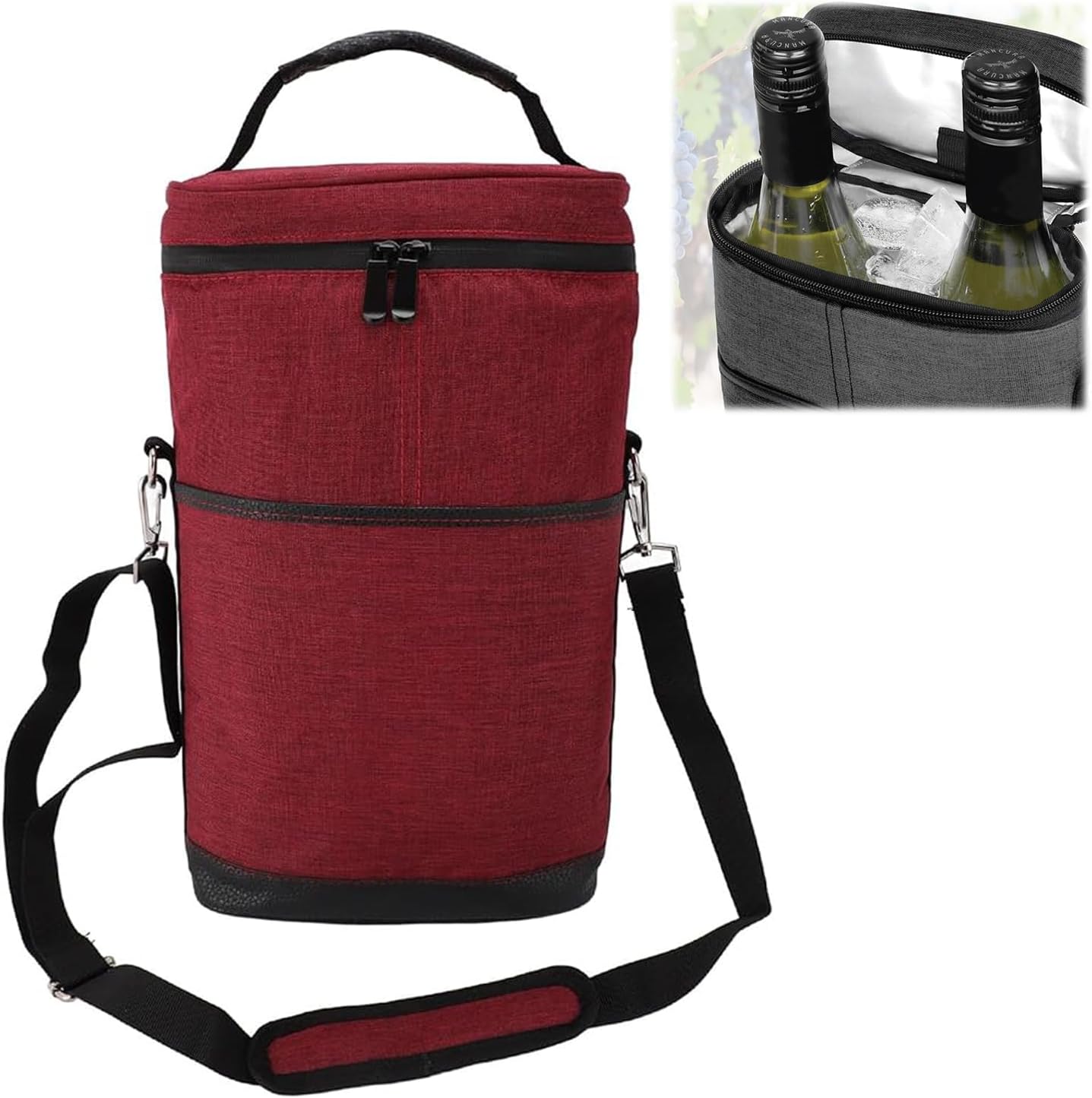 Geïsoleerde 2-Fles Wijnkoeler Tote Bag met Verstelbare Band