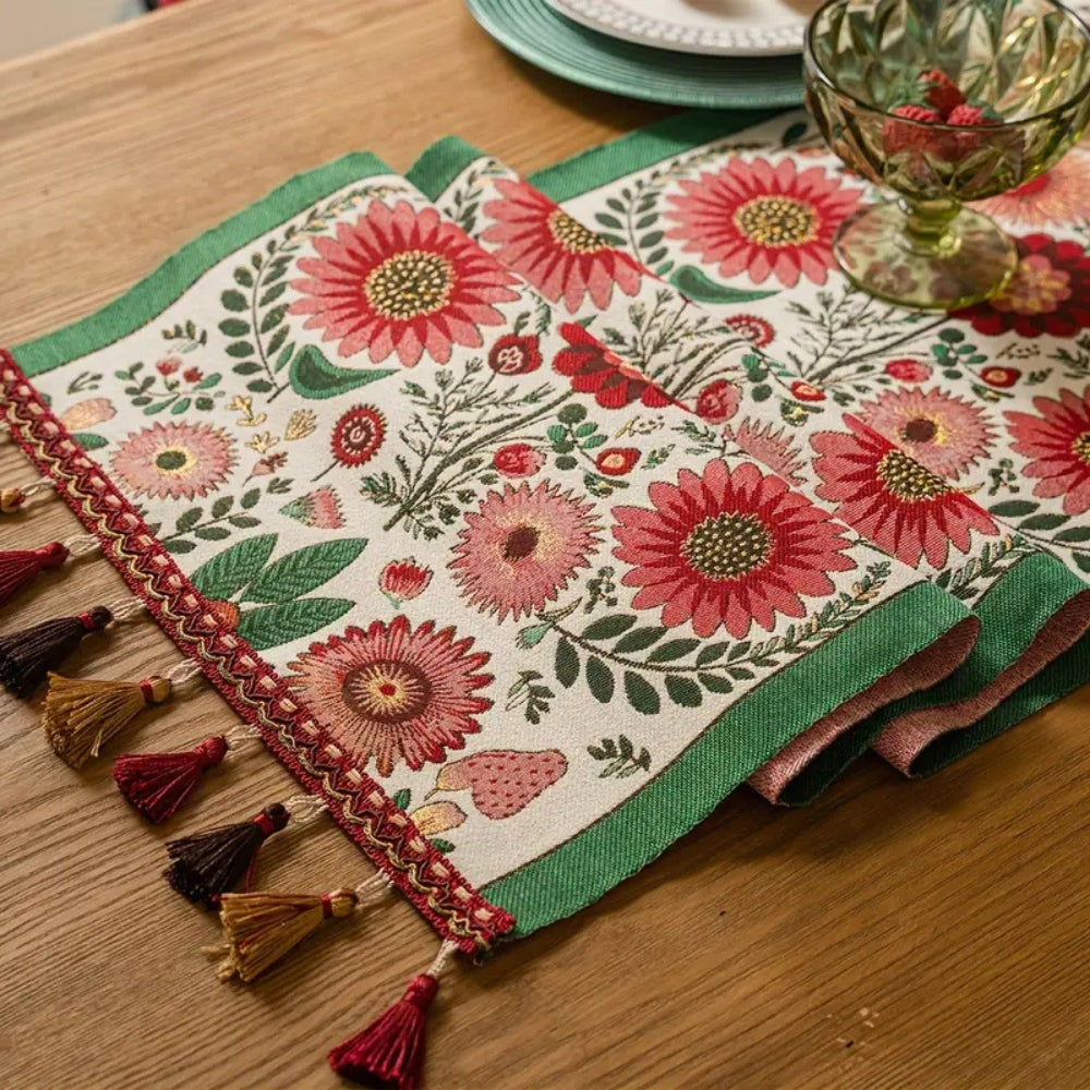 Geborduurde Bloemen Tassel Tafelkleed