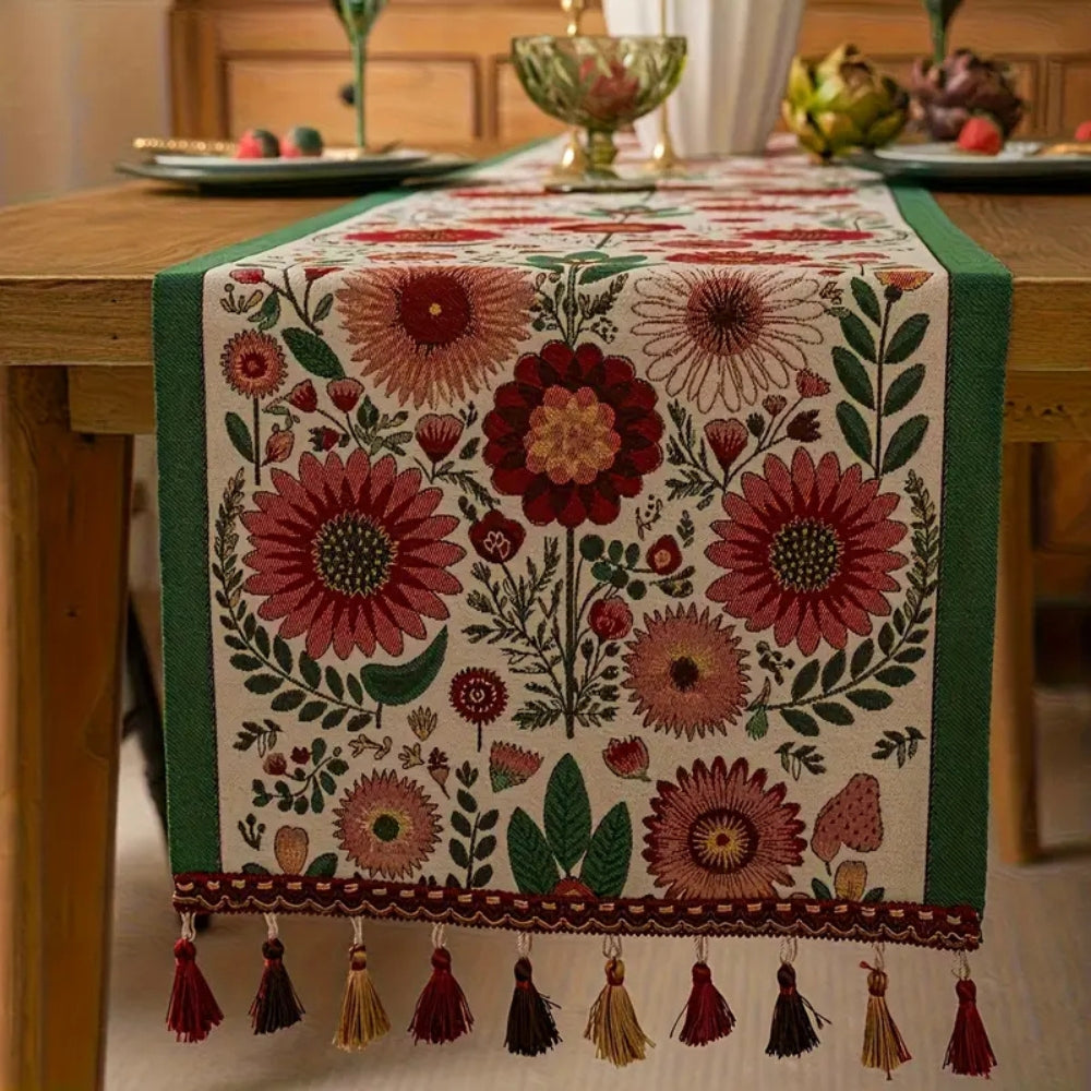 Geborduurde Bloemen Tassel Tafelkleed