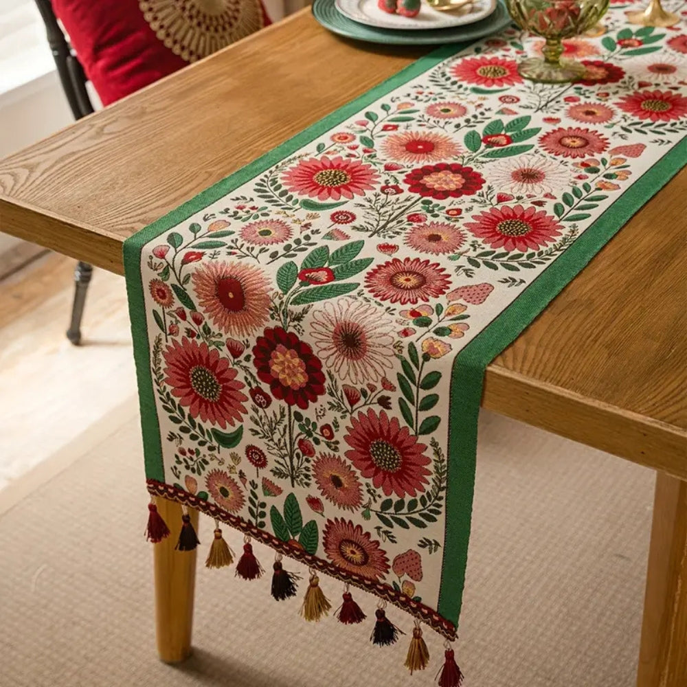 Geborduurde Bloemen Tassel Tafelkleed
