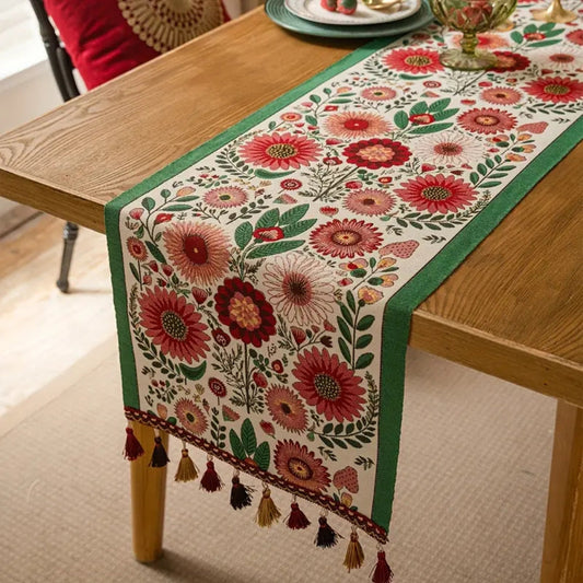 Geborduurde Bloemen Tassel Tafelkleed