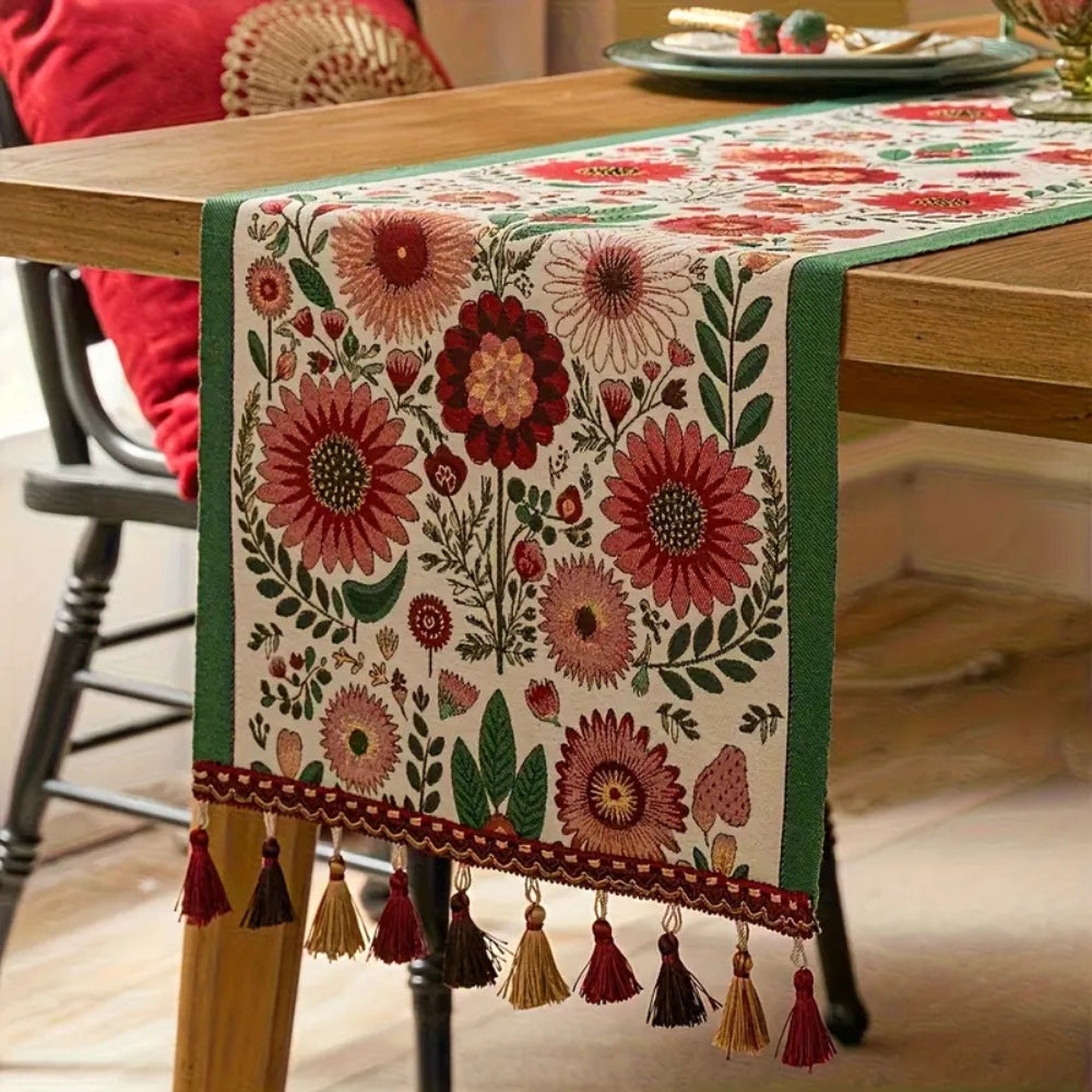 Geborduurde Bloemen Tassel Tafelkleed